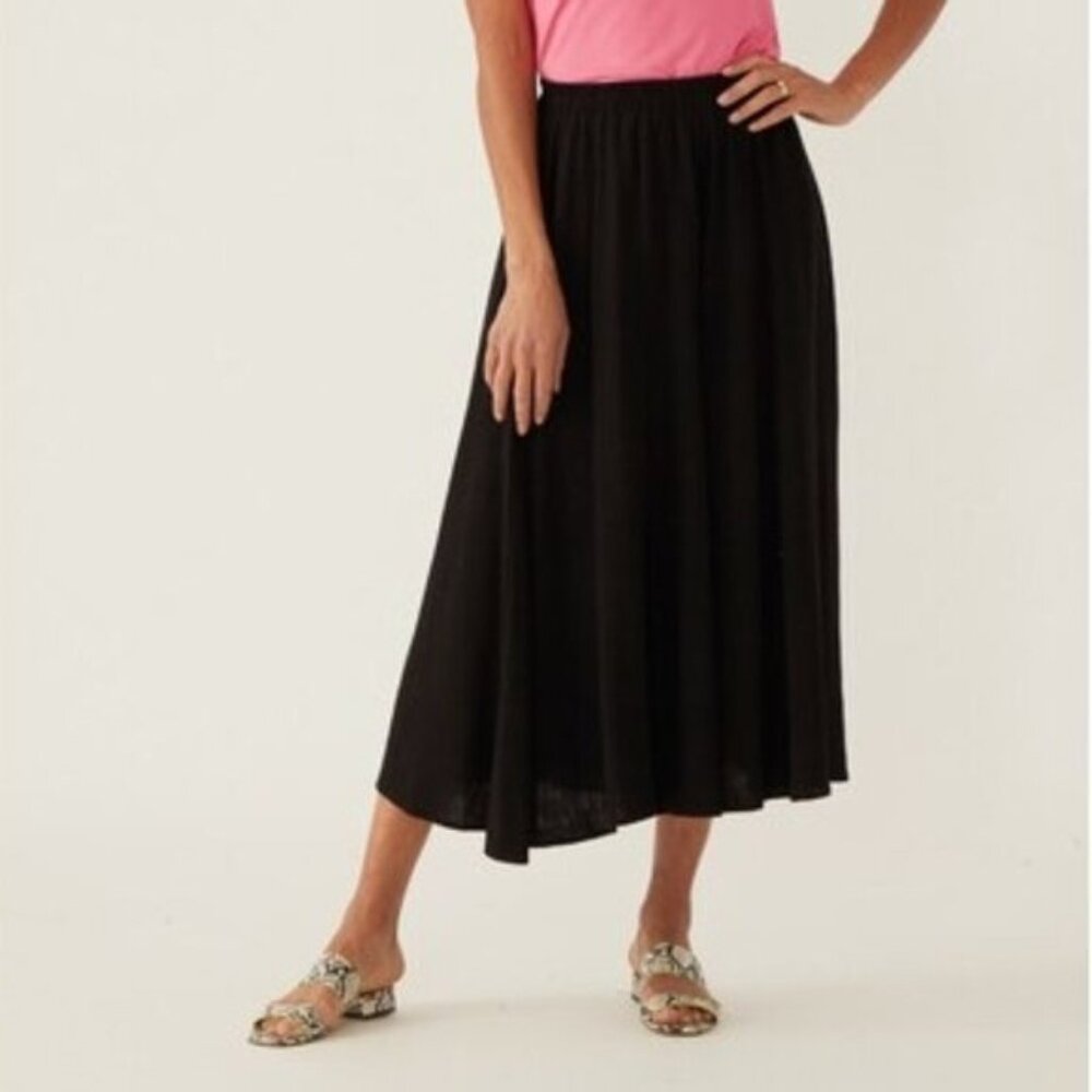 New Red Coral Black Linen Blend Wide Leg Cropped Capri Pants Size Medium bin 1E
